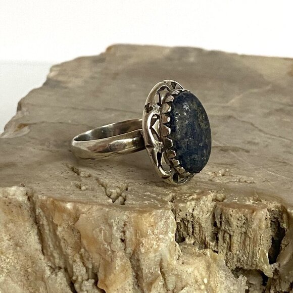 Sterling Silver 925 Southwest Style Bezel Set Oval Lapis Cabochon Ring Sz 6 - Picture 2 of 16